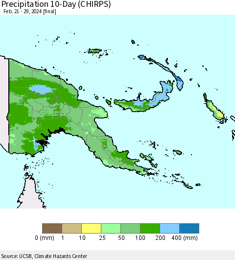 Papua New Guinea Precipitation 10-Day (CHIRPS) Thematic Map For 2/21/2024 - 2/29/2024