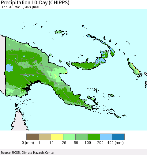 Papua New Guinea Precipitation 10-Day (CHIRPS) Thematic Map For 2/26/2024 - 3/5/2024