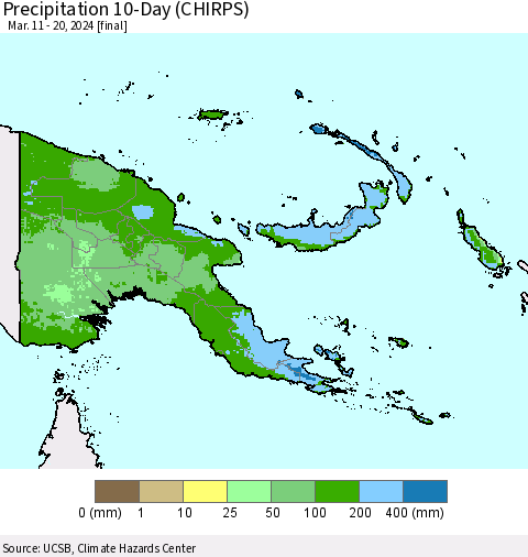 Papua New Guinea Precipitation 10-Day (CHIRPS) Thematic Map For 3/11/2024 - 3/20/2024