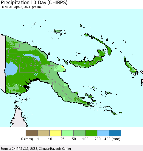 Papua New Guinea Precipitation 10-Day (CHIRPS) Thematic Map For 3/26/2024 - 4/5/2024