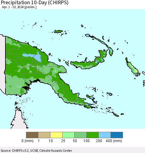 Papua New Guinea Precipitation 10-Day (CHIRPS) Thematic Map For 4/1/2024 - 4/10/2024