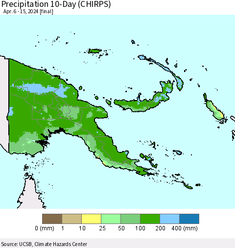Papua New Guinea Precipitation 10-Day (CHIRPS) Thematic Map For 4/6/2024 - 4/15/2024