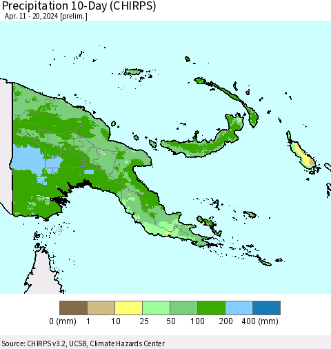 Papua New Guinea Precipitation 10-Day (CHIRPS) Thematic Map For 4/11/2024 - 4/20/2024