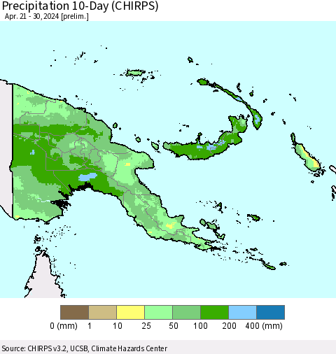 Papua New Guinea Precipitation 10-Day (CHIRPS) Thematic Map For 4/21/2024 - 4/30/2024