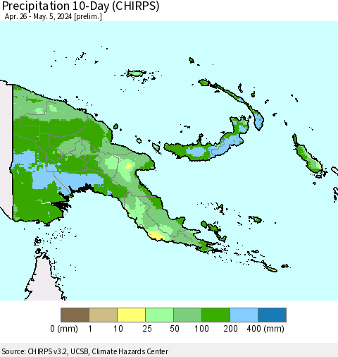 Papua New Guinea Precipitation 10-Day (CHIRPS) Thematic Map For 4/26/2024 - 5/5/2024