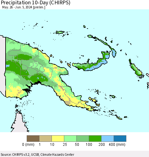 Papua New Guinea Precipitation 10-Day (CHIRPS) Thematic Map For 5/26/2024 - 6/5/2024