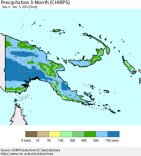 Papua New Guinea Precipitation 3-Month (CHIRPS) Thematic Map For 9/6/2022 - 12/5/2022