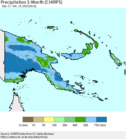 Papua New Guinea Precipitation 3-Month (CHIRPS) Thematic Map For 9/11/2022 - 12/10/2022
