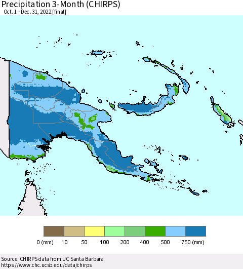 Papua New Guinea Precipitation 3-Month (CHIRPS) Thematic Map For 10/1/2022 - 12/31/2022