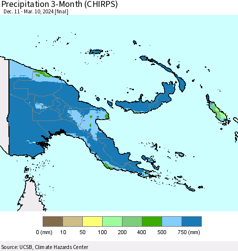 Papua New Guinea Precipitation 3-Month (CHIRPS) Thematic Map For 12/11/2023 - 3/10/2024