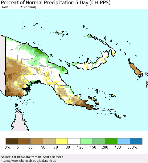 Papua New Guinea Percent of Normal Precipitation 5-Day (CHIRPS) Thematic Map For 11/11/2022 - 11/15/2022