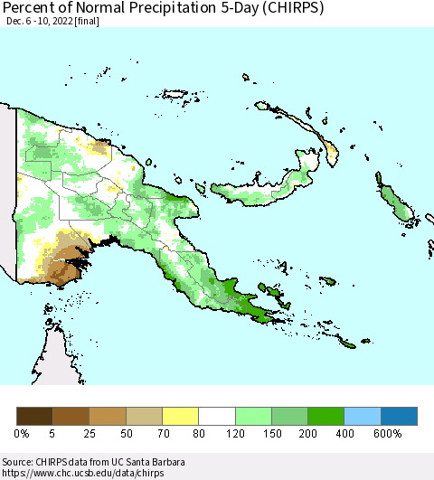 Papua New Guinea Percent of Normal Precipitation 5-Day (CHIRPS) Thematic Map For 12/6/2022 - 12/10/2022
