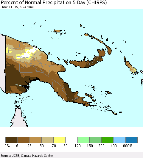 Papua New Guinea Percent of Normal Precipitation 5-Day (CHIRPS) Thematic Map For 11/11/2023 - 11/15/2023