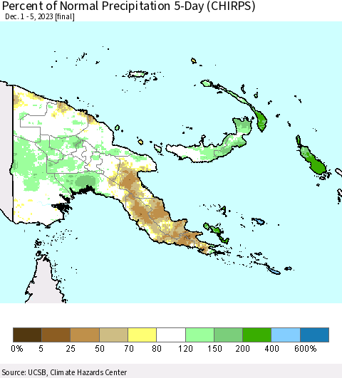 Papua New Guinea Percent of Normal Precipitation 5-Day (CHIRPS) Thematic Map For 12/1/2023 - 12/5/2023