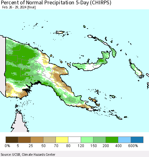 Papua New Guinea Percent of Normal Precipitation 5-Day (CHIRPS) Thematic Map For 2/26/2024 - 2/29/2024