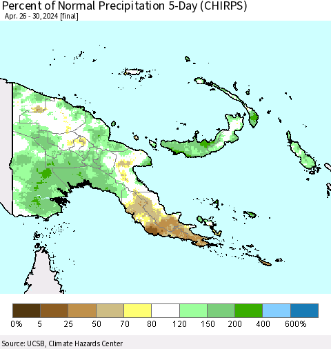 Papua New Guinea Percent of Normal Precipitation 5-Day (CHIRPS) Thematic Map For 4/26/2024 - 4/30/2024