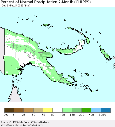 Papua New Guinea Percent of Normal Precipitation 2-Month (CHIRPS) Thematic Map For 12/6/2021 - 2/5/2022