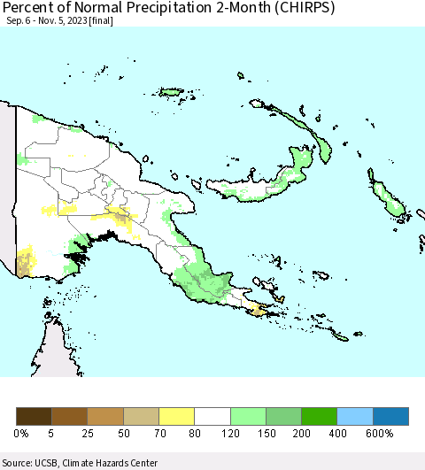 Papua New Guinea Percent of Normal Precipitation 2-Month (CHIRPS) Thematic Map For 9/6/2023 - 11/5/2023