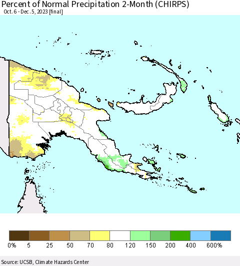 Papua New Guinea Percent of Normal Precipitation 2-Month (CHIRPS) Thematic Map For 10/6/2023 - 12/5/2023
