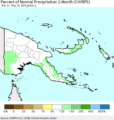 Papua New Guinea Percent of Normal Precipitation 2-Month (CHIRPS) Thematic Map For 3/11/2024 - 5/10/2024