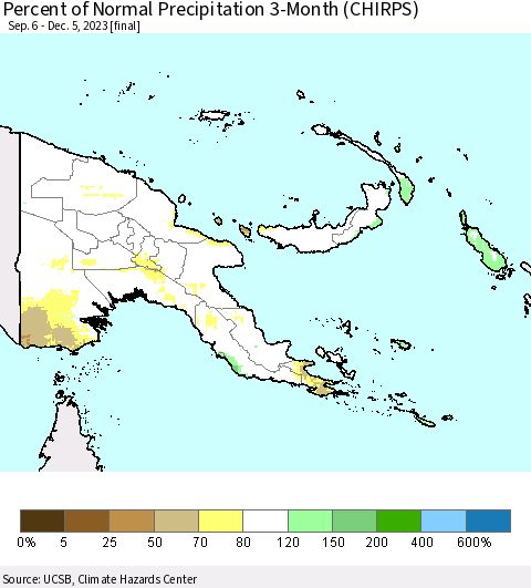 Papua New Guinea Percent of Normal Precipitation 3-Month (CHIRPS) Thematic Map For 9/6/2023 - 12/5/2023