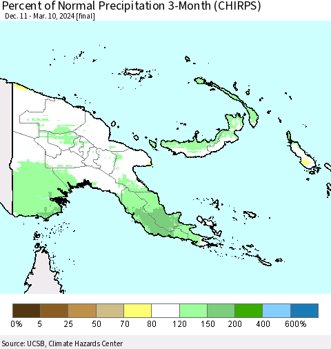 Papua New Guinea Percent of Normal Precipitation 3-Month (CHIRPS) Thematic Map For 12/11/2023 - 3/10/2024