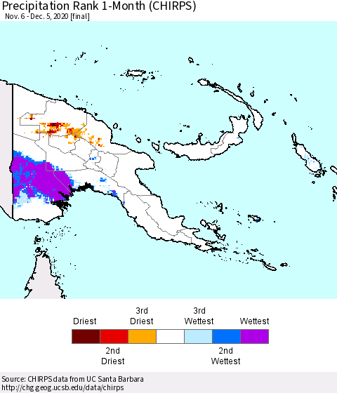 Papua New Guinea Precipitation Rank since 1981, 1-Month (CHIRPS) Thematic Map For 11/6/2020 - 12/5/2020