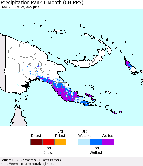 Papua New Guinea Precipitation Rank since 1981, 1-Month (CHIRPS) Thematic Map For 11/26/2022 - 12/25/2022