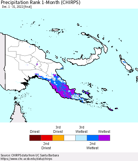 Papua New Guinea Precipitation Rank since 1981, 1-Month (CHIRPS) Thematic Map For 12/1/2022 - 12/31/2022