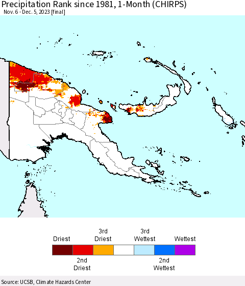 Papua New Guinea Precipitation Rank since 1981, 1-Month (CHIRPS) Thematic Map For 11/6/2023 - 12/5/2023