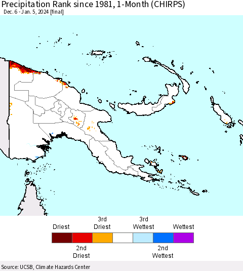 Papua New Guinea Precipitation Rank since 1981, 1-Month (CHIRPS) Thematic Map For 12/6/2023 - 1/5/2024