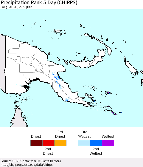 Papua New Guinea Precipitation Rank since 1981, 5-Day (CHIRPS) Thematic Map For 8/26/2020 - 8/31/2020