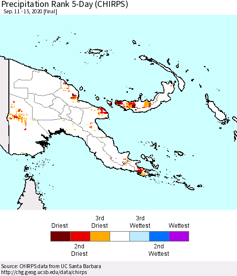 Papua New Guinea Precipitation Rank since 1981, 5-Day (CHIRPS) Thematic Map For 9/11/2020 - 9/15/2020