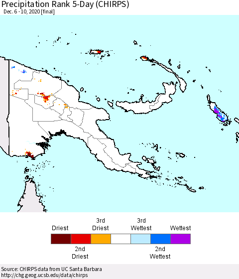 Papua New Guinea Precipitation Rank since 1981, 5-Day (CHIRPS) Thematic Map For 12/6/2020 - 12/10/2020