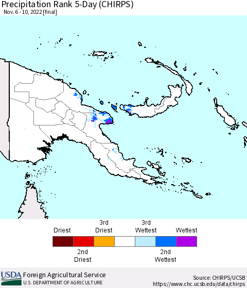 Papua New Guinea Precipitation Rank since 1981, 5-Day (CHIRPS) Thematic Map For 11/6/2022 - 11/10/2022