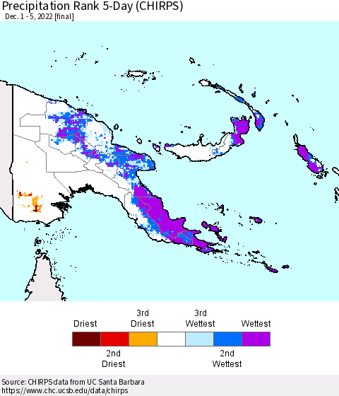 Papua New Guinea Precipitation Rank since 1981, 5-Day (CHIRPS) Thematic Map For 12/1/2022 - 12/5/2022