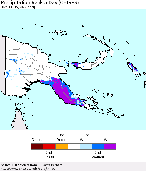 Papua New Guinea Precipitation Rank since 1981, 5-Day (CHIRPS) Thematic Map For 12/11/2022 - 12/15/2022
