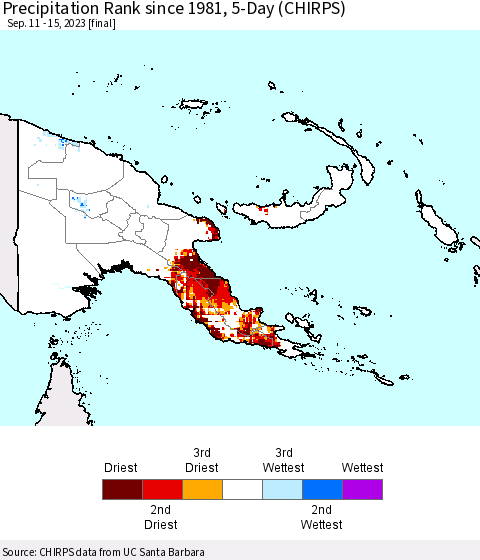 Papua New Guinea Precipitation Rank since 1981, 5-Day (CHIRPS) Thematic Map For 9/11/2023 - 9/15/2023