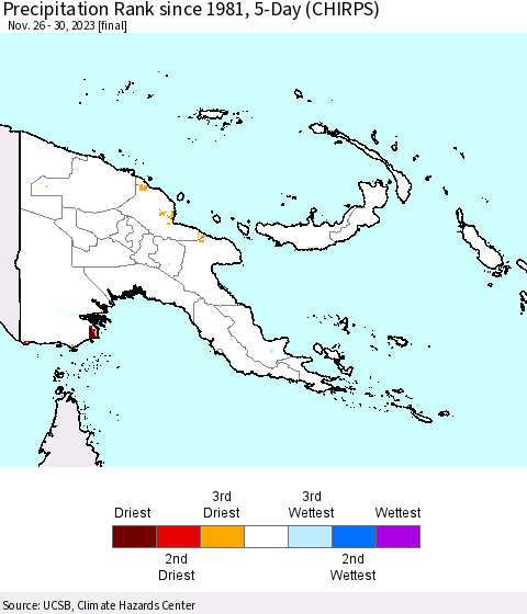 Papua New Guinea Precipitation Rank since 1981, 5-Day (CHIRPS) Thematic Map For 11/26/2023 - 11/30/2023