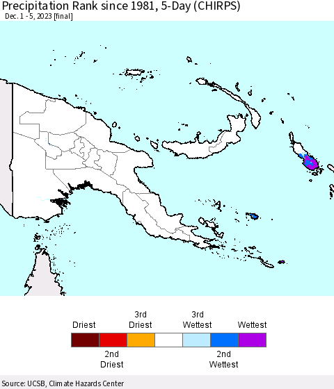 Papua New Guinea Precipitation Rank since 1981, 5-Day (CHIRPS) Thematic Map For 12/1/2023 - 12/5/2023