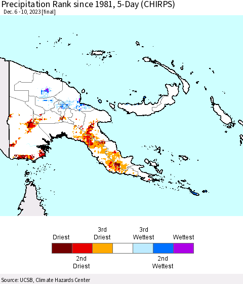Papua New Guinea Precipitation Rank since 1981, 5-Day (CHIRPS) Thematic Map For 12/6/2023 - 12/10/2023