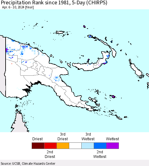 Papua New Guinea Precipitation Rank since 1981, 5-Day (CHIRPS) Thematic Map For 4/6/2024 - 4/10/2024