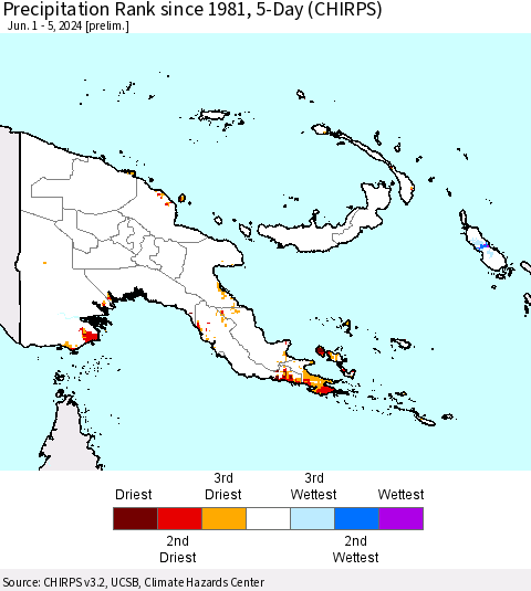 Papua New Guinea Precipitation Rank since 1981, 5-Day (CHIRPS) Thematic Map For 6/1/2024 - 6/5/2024