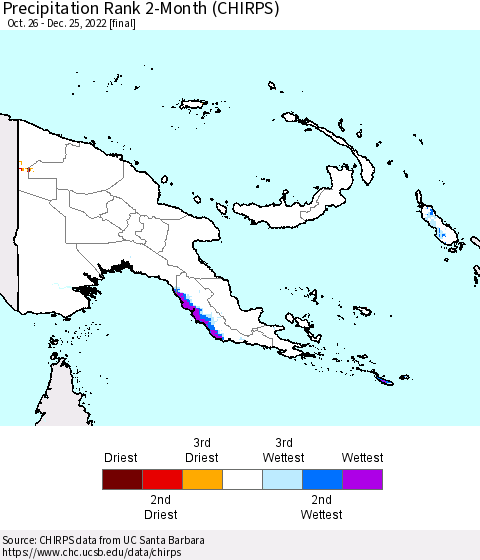 Papua New Guinea Precipitation Rank since 1981, 2-Month (CHIRPS) Thematic Map For 10/26/2022 - 12/25/2022