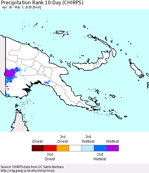 Papua New Guinea Precipitation Rank since 1981, 10-Day (CHIRPS) Thematic Map For 4/26/2020 - 5/5/2020