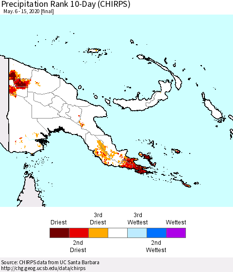 Papua New Guinea Precipitation Rank since 1981, 10-Day (CHIRPS) Thematic Map For 5/6/2020 - 5/15/2020