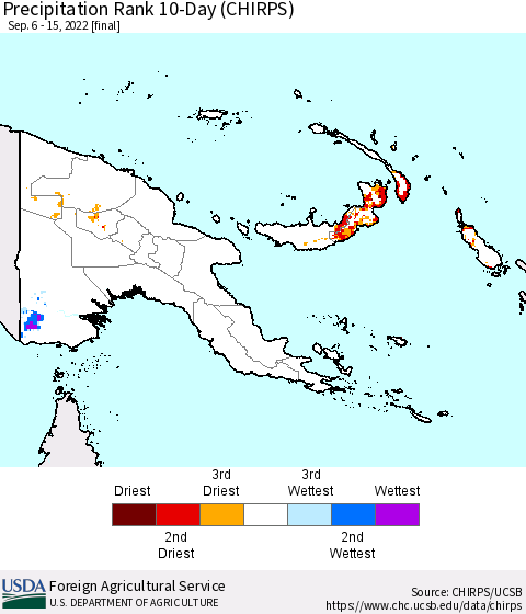 Papua New Guinea Precipitation Rank since 1981, 10-Day (CHIRPS) Thematic Map For 9/6/2022 - 9/15/2022