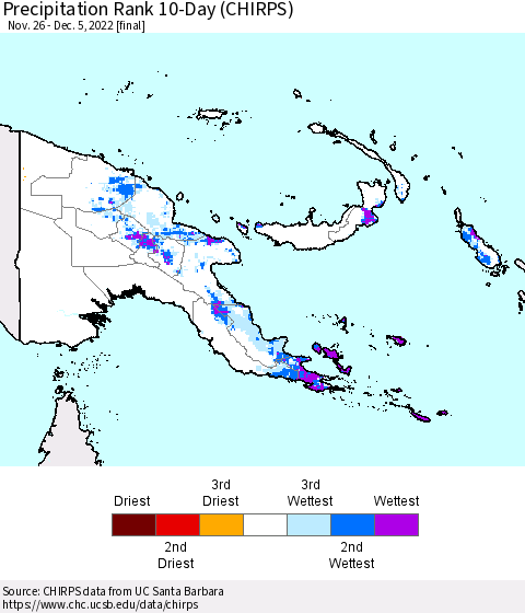 Papua New Guinea Precipitation Rank since 1981, 10-Day (CHIRPS) Thematic Map For 11/26/2022 - 12/5/2022