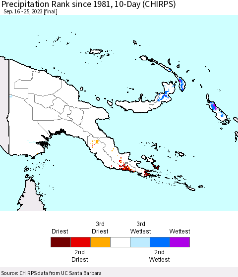 Papua New Guinea Precipitation Rank since 1981, 10-Day (CHIRPS) Thematic Map For 9/16/2023 - 9/25/2023