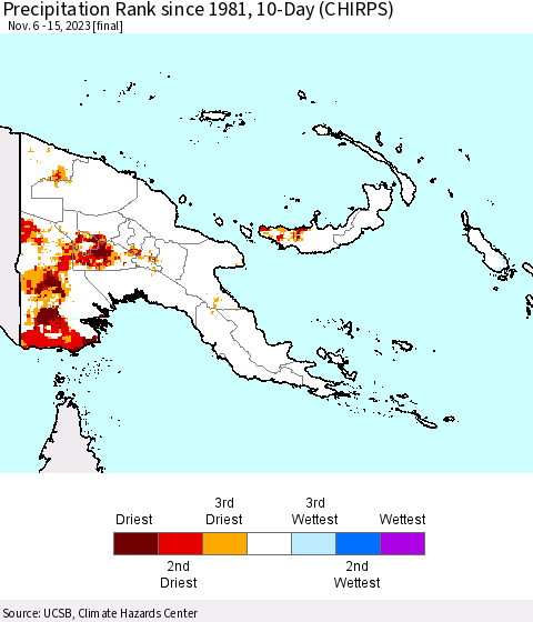 Papua New Guinea Precipitation Rank since 1981, 10-Day (CHIRPS) Thematic Map For 11/6/2023 - 11/15/2023